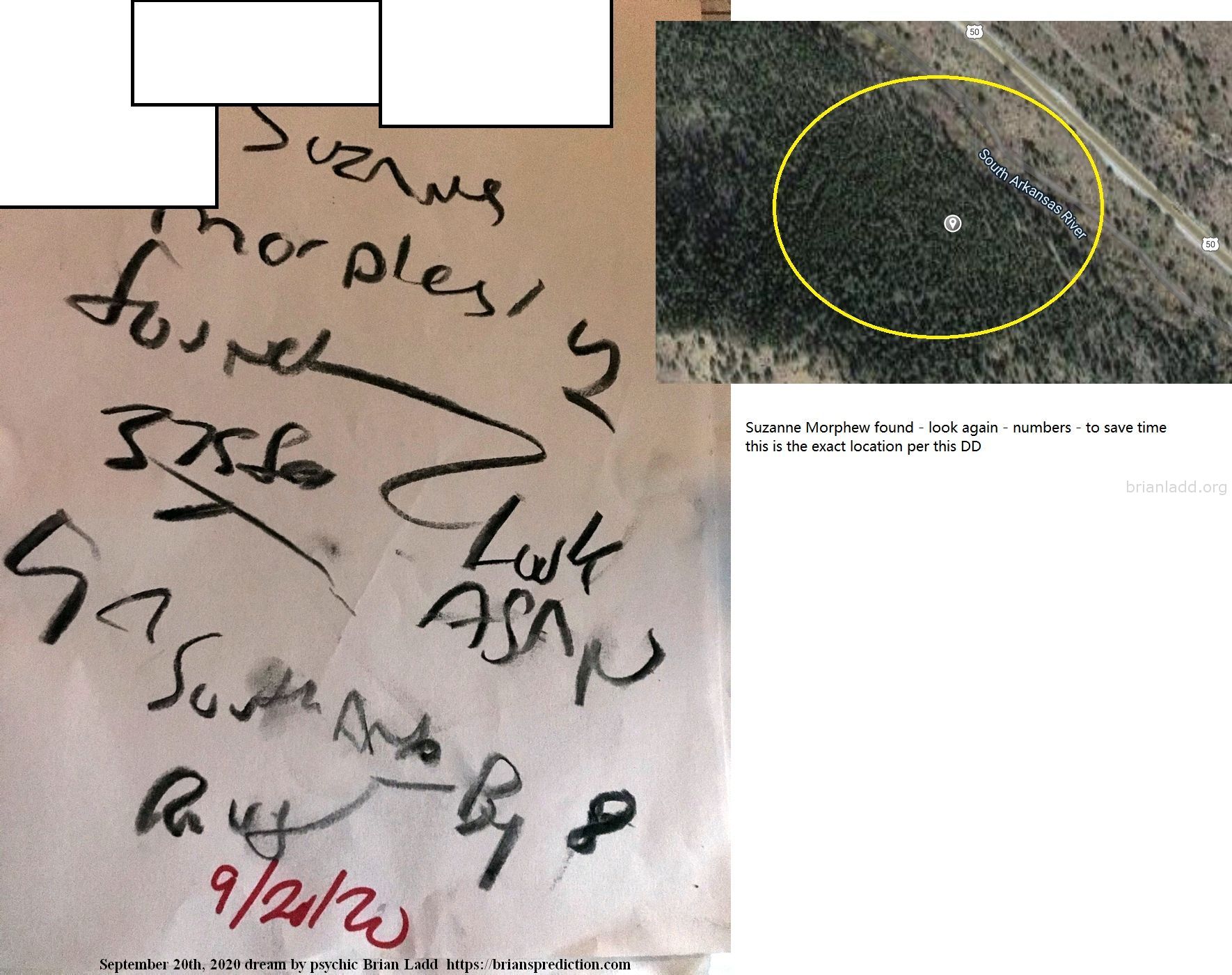 13670 20 September 2020 2 - Suzanne Morphew Found - Look Again - Numbers - To Save Time  This Is The Exact Location Per ...
Suzanne Morphew Found - Look Again - Numbers - To Save Time  This Is The Exact Location Per This Dd  Case At   https://briansprediction.com/Thumbnails.Php?Album=2519
